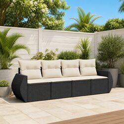 Affordable Black Poly Rattan 4 Piece Garden Sofa Set