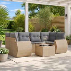Outdoor Garden Sofa Set 7 Piece Patio Furniture Beige Rattan with Cushions