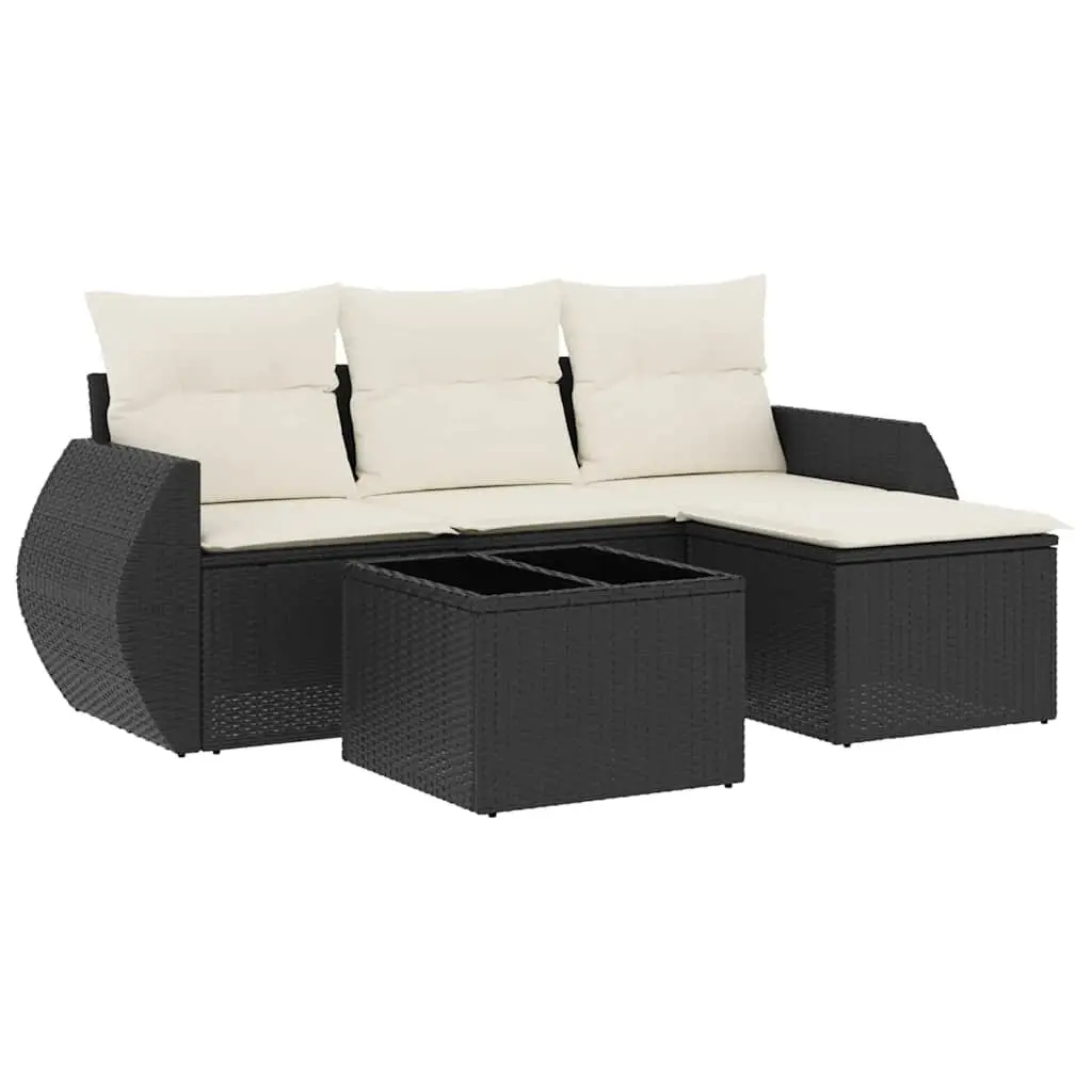 Garden Sofa Set 5 Piece Outdoor Furniture Black Poly Rattan Patio Seating