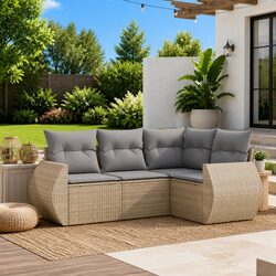 Comfortable 4-Piece Beige Garden Sofa Set with Cushions