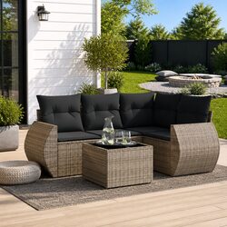 5 Piece Outdoor Garden Sofa Set with Storage Grey Poly Rattan Patio Furniture