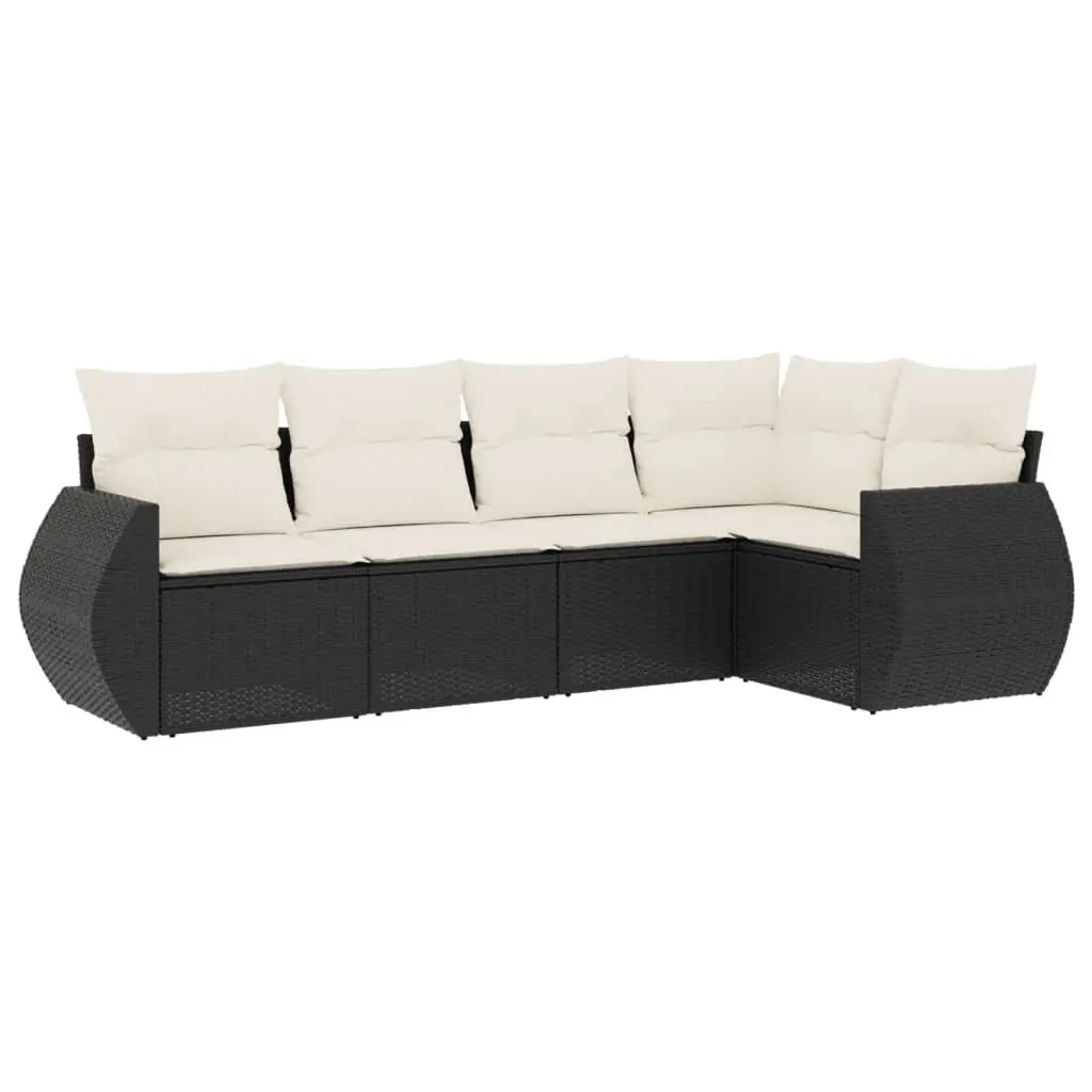 Garden Sofa Set 5 Piece Outdoor Furniture Black Poly Rattan Patio Lounge with
