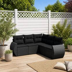 Comfortable 5 Piece Black Garden Sofa Set with Cushions