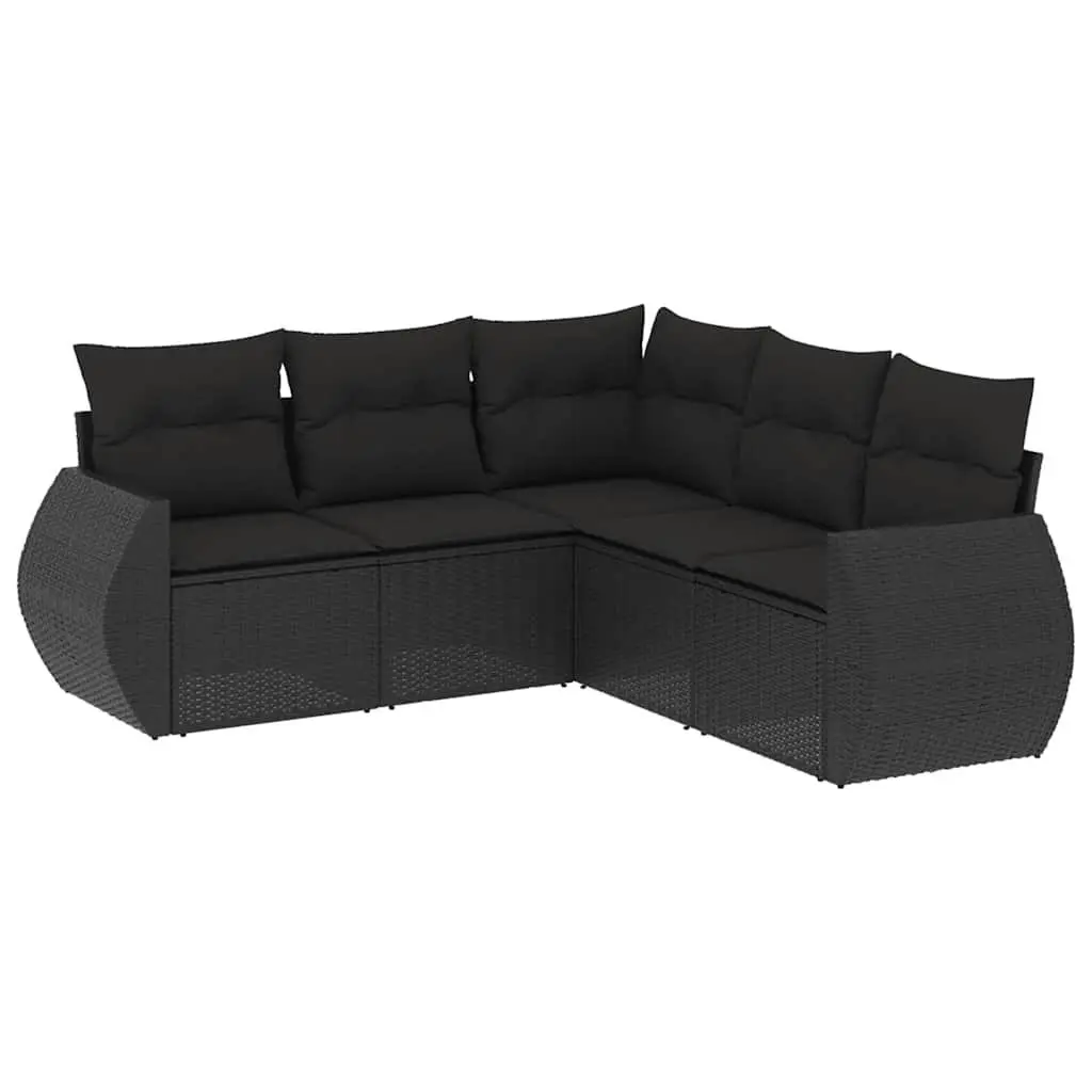5 Piece Black Garden Sofa Set with Cushions