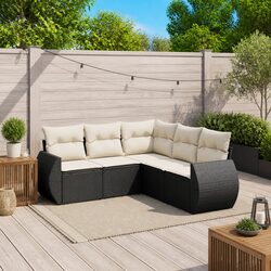 Outdoor Garden Sofa Set 5 Piece Black Poly Rattan Patio Furniture with Cushions