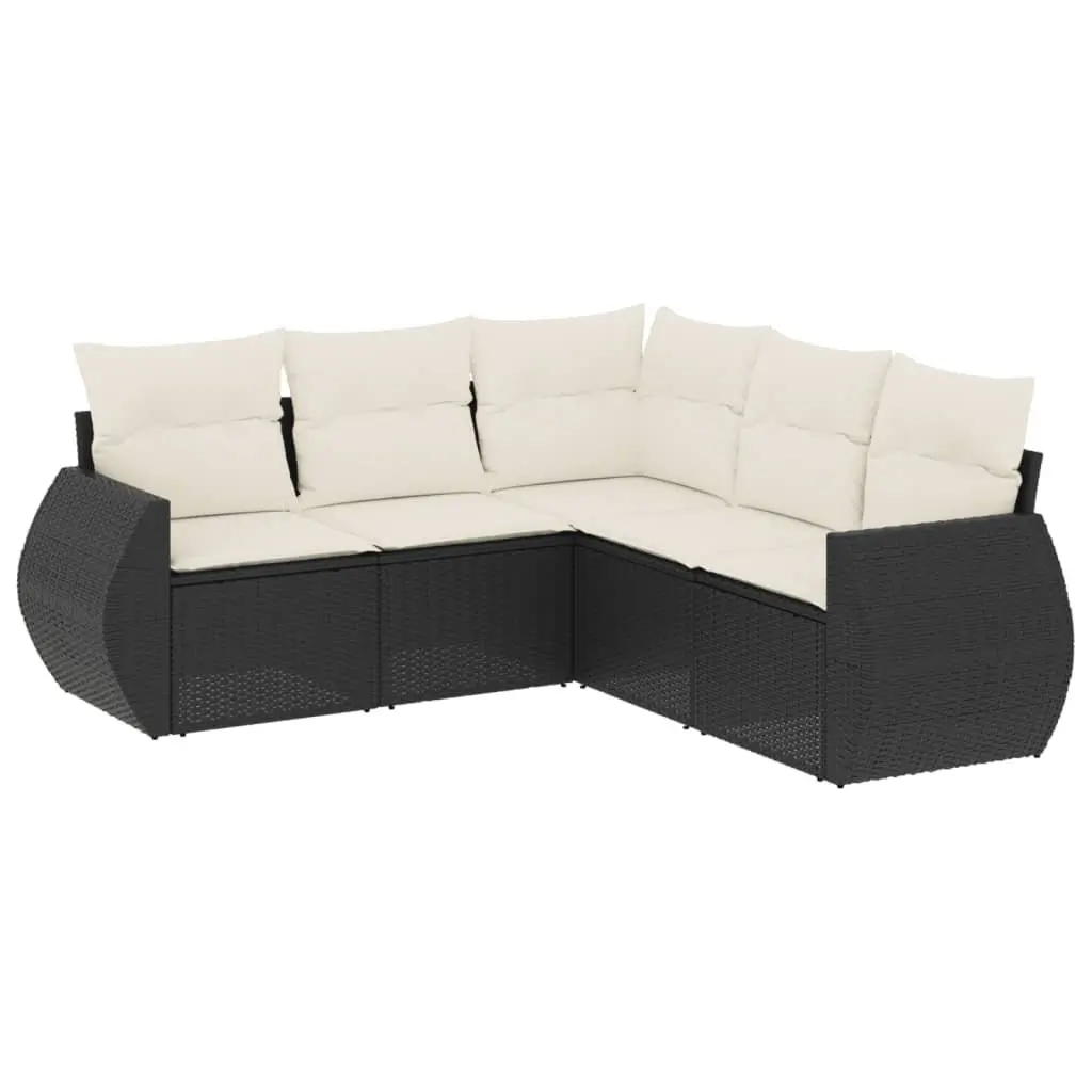 Outdoor Garden Sofa Set 5 Piece Black Poly Rattan Patio Furniture with Cushions