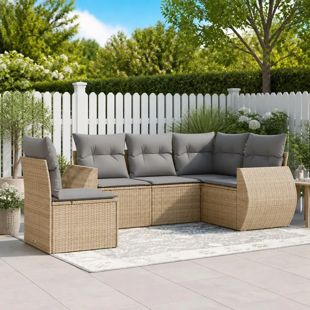 Garden Sofa Set 5 Piece Outdoor Furniture Modular Beige Poly Rattan