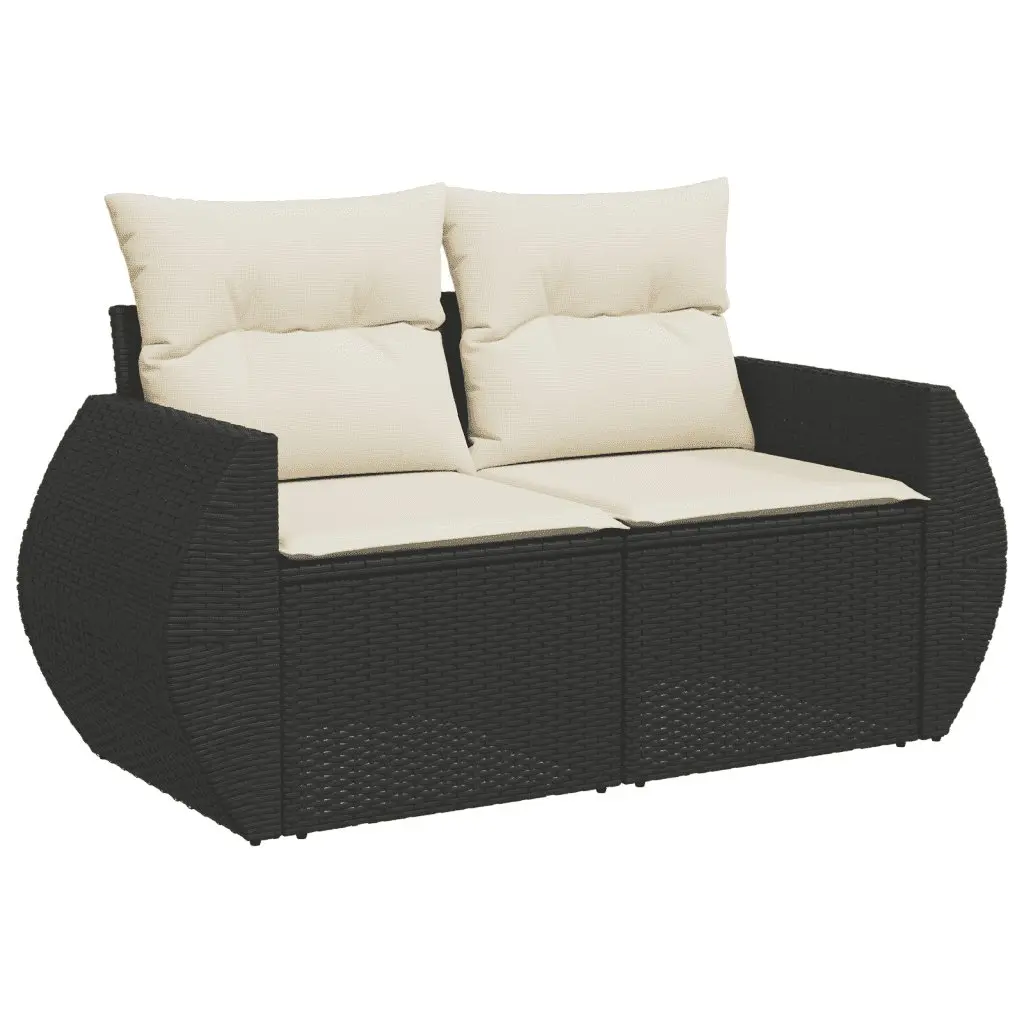 6 Piece Garden Sofa Set Black Poly Rattan Outdoor Furniture with Cushions