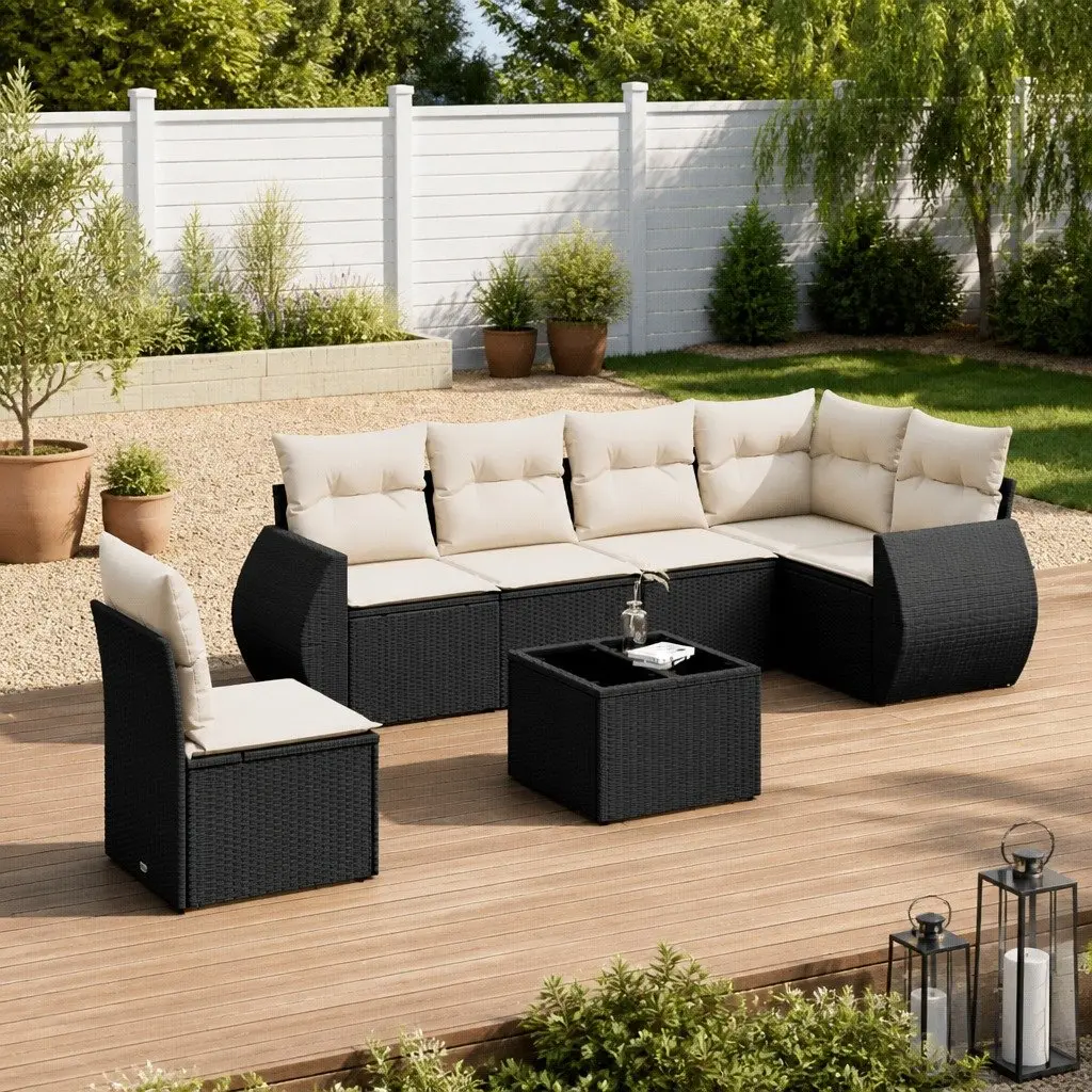 7 Piece Garden Sofa Set Outdoor Patio Furniture Black Cushions Storage