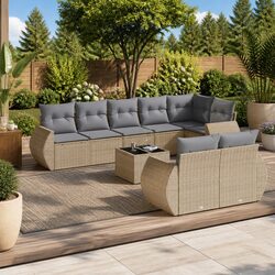 Cozy 9-Piece Garden Sofa Set in Beige with Storage