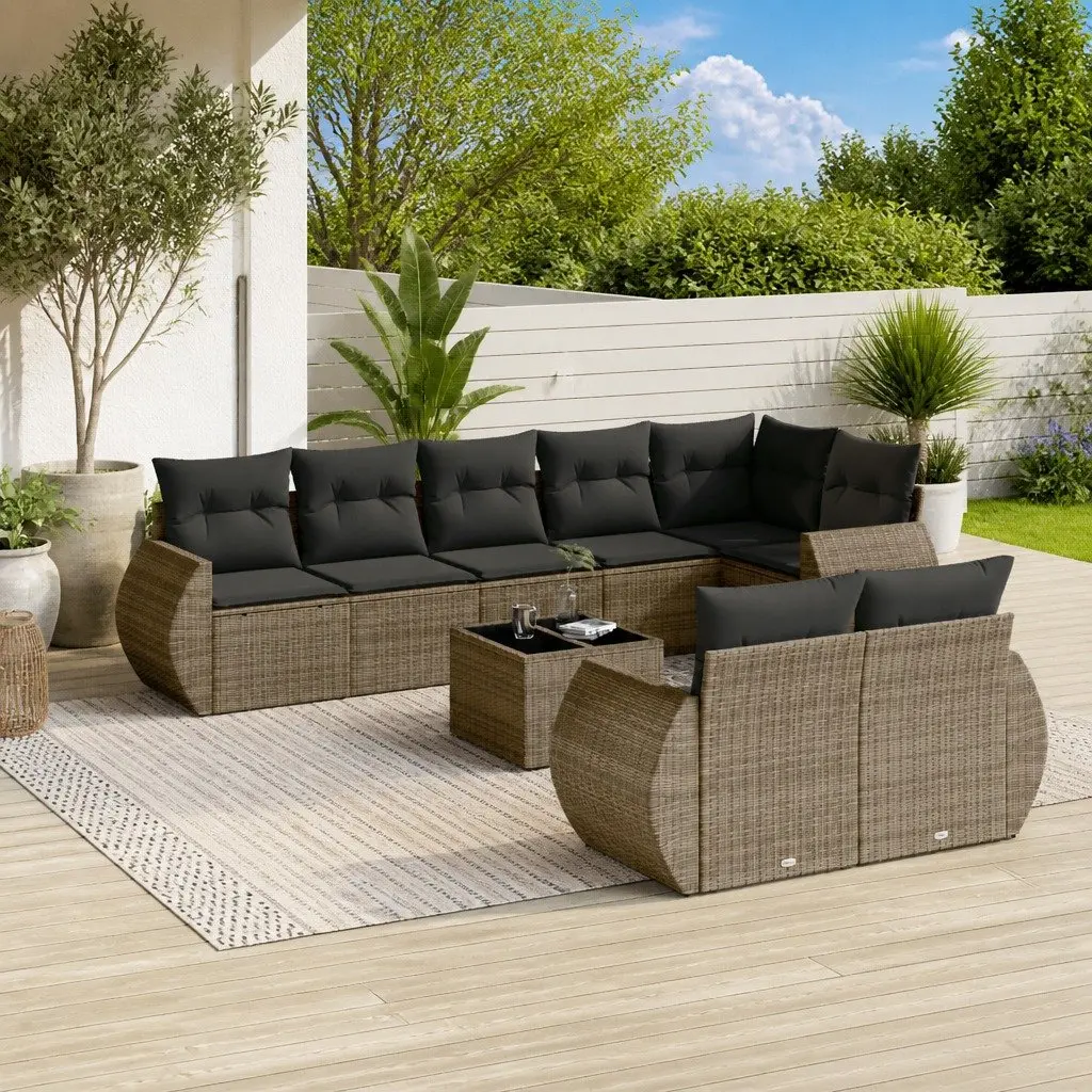 Garden Sofa Set Outdoor Furniture 9 Piece Modular Lounge Grey Poly Rattan