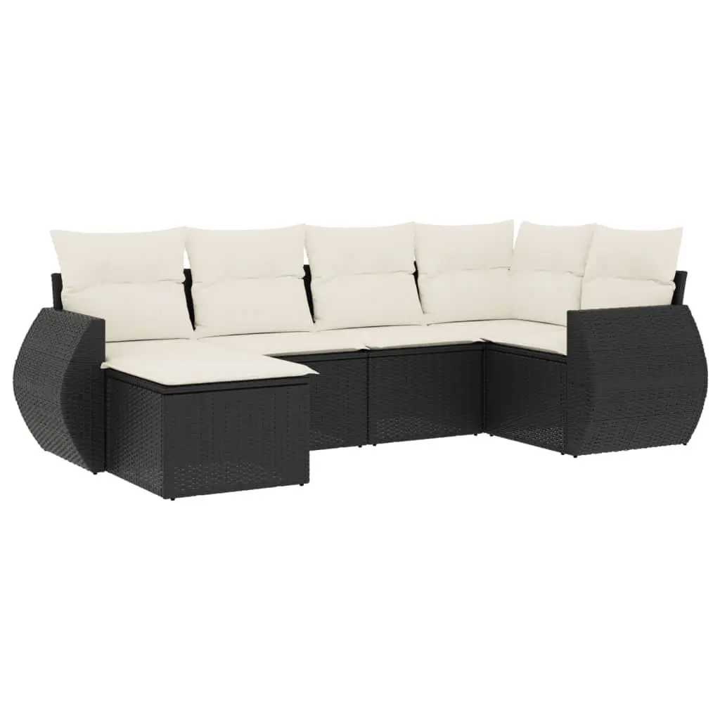 Garden Sofa Set 6 Piece Outdoor Furniture Black Poly Rattan Modular Seating