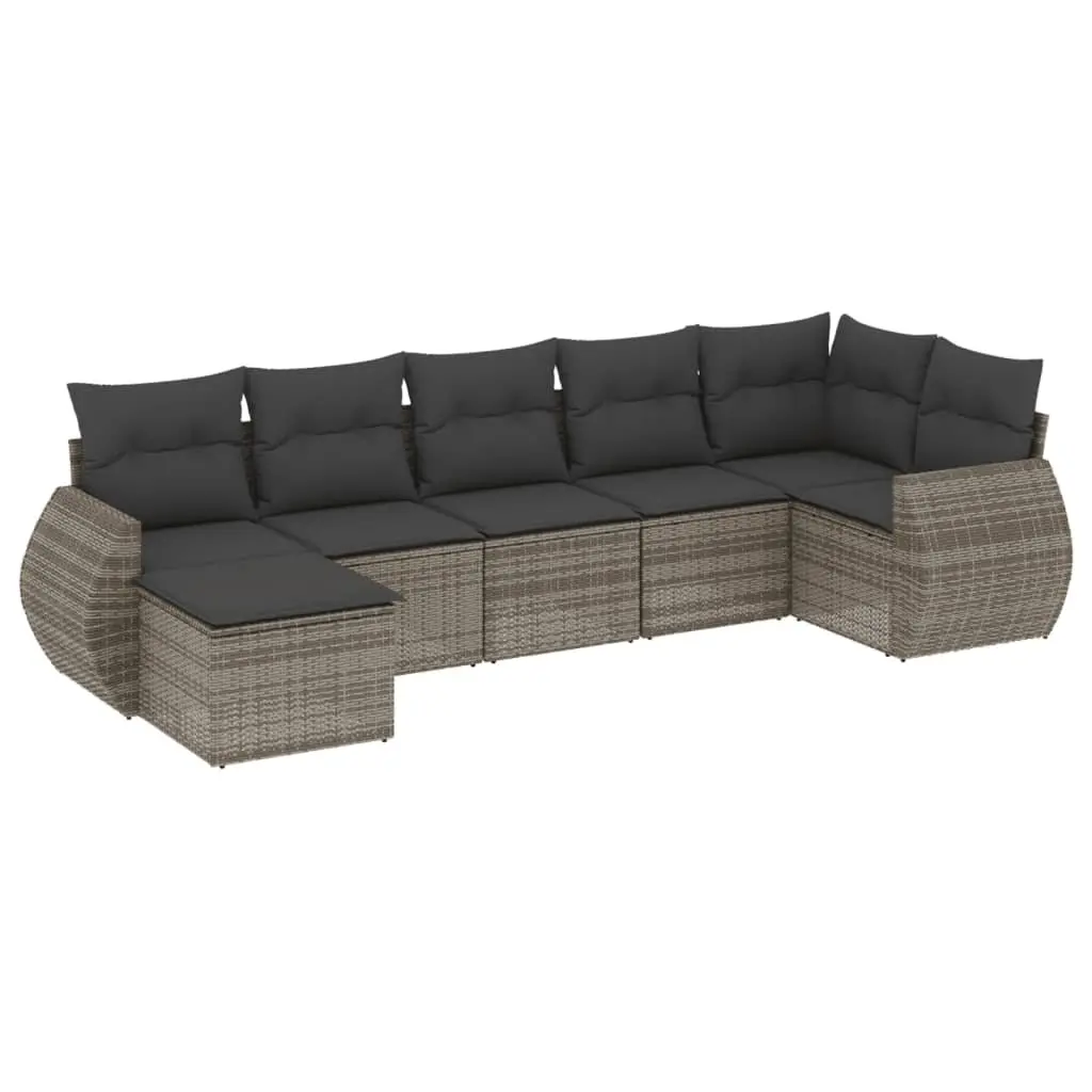Garden Sofa Set Modular Outdoor Furniture 7 Piece Grey Poly Rattan