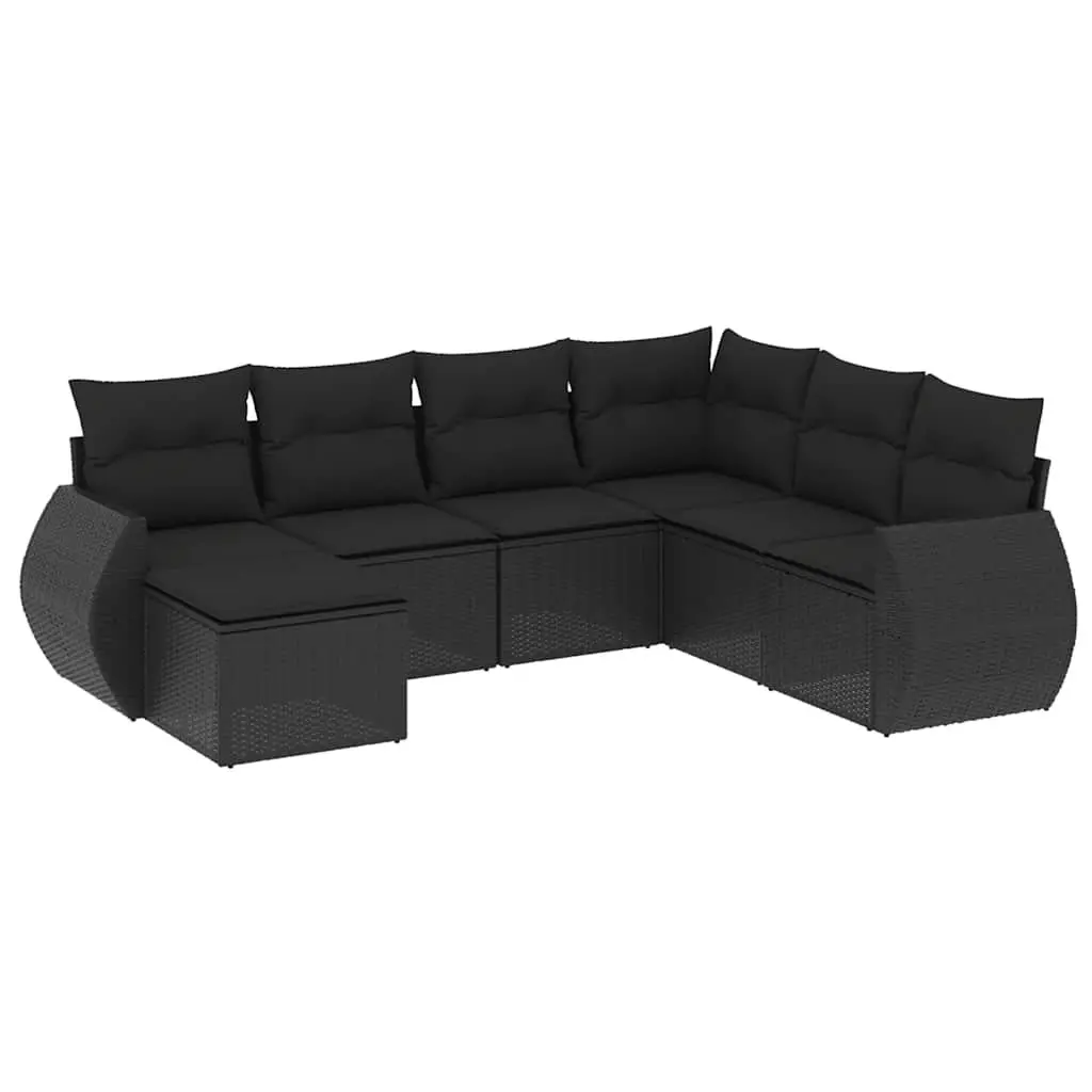Garden Sofa Set 7 Piece Outdoor Furniture Black Poly Rattan Modular