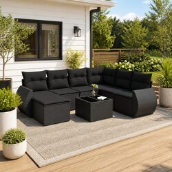 Outdoor Garden Sofa Set 8 Piece Modular Patio Furniture Black PE Rattan with