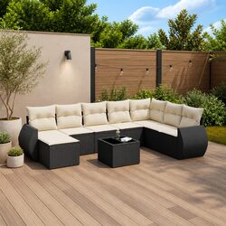Comfortable 9-Piece Garden Sofa Set in Black Rattan