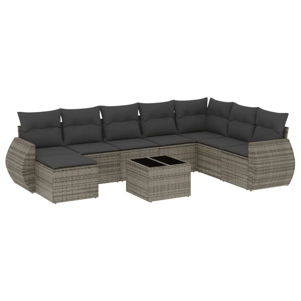 Garden Sofa Set 9 Piece Outdoor Furniture Grey PE Rattan Patio Sectional