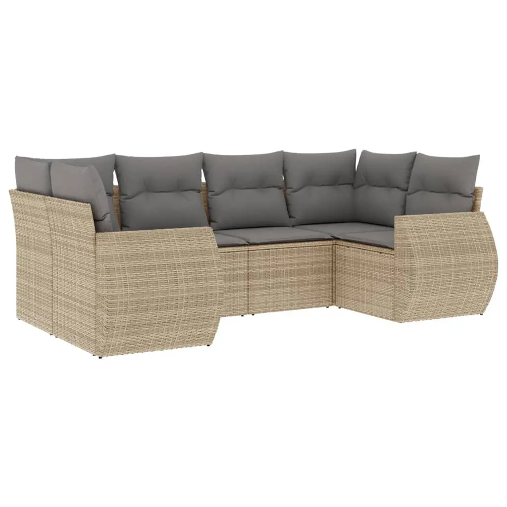Garden Sofa Set Outdoor Furniture 6 Piece Modular Beige Poly Rattan Patio Seating