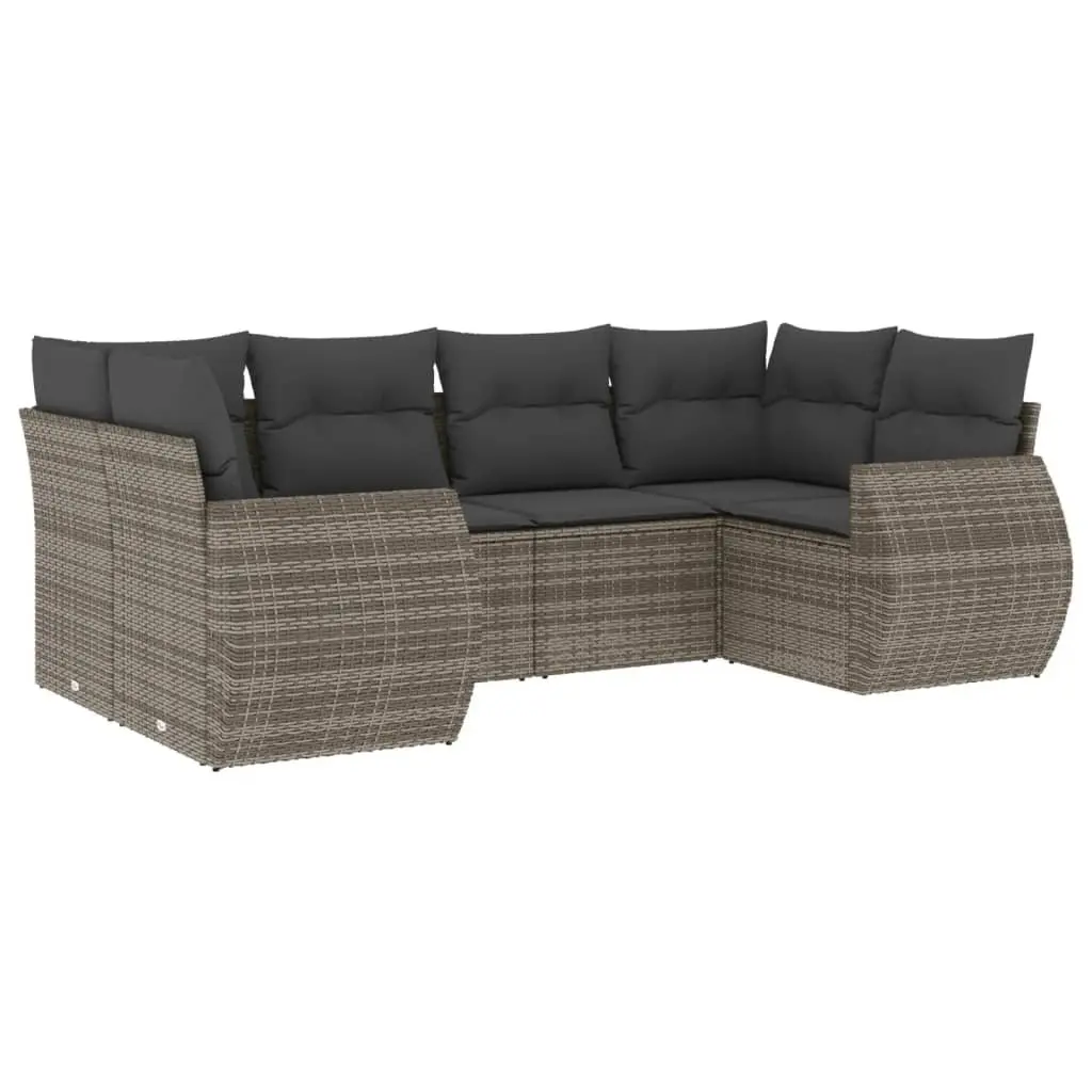 Garden Sofa Set 6 Piece Outdoor Furniture Grey Poly Rattan Modular Patio Sectional