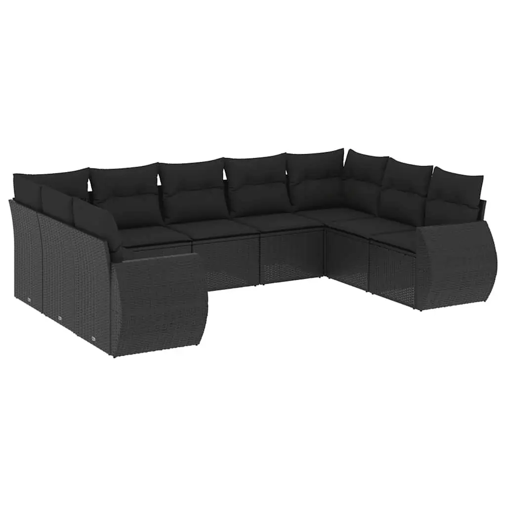 Garden Sofa Set Modular Outdoor Furniture 9 Piece Black Poly Rattan