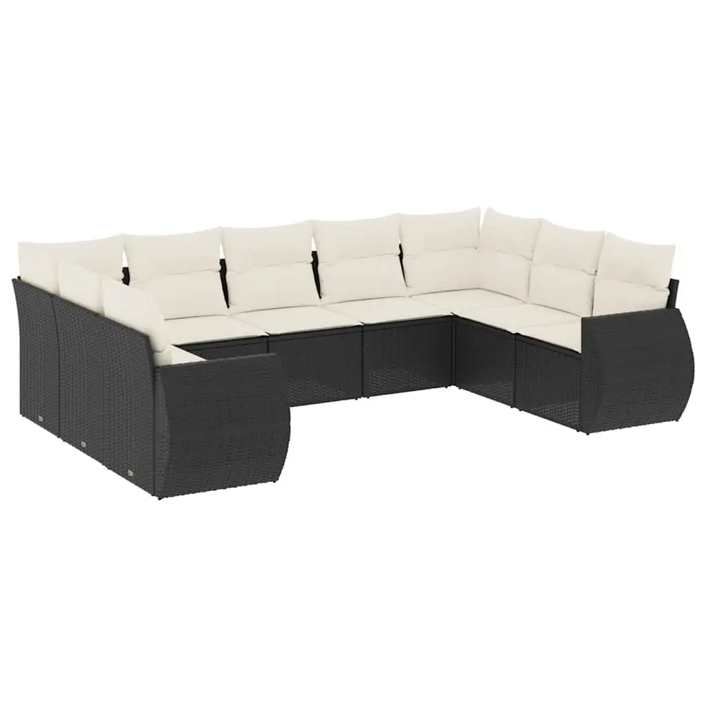 Garden Sofa Set 9 Piece Outdoor Furniture Patio Lounge Black Poly Rattan Modular