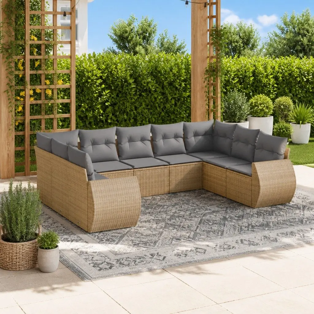 Garden Sofa Set 9 Piece Modular Outdoor Furniture Beige Poly Rattan Patio Lounge