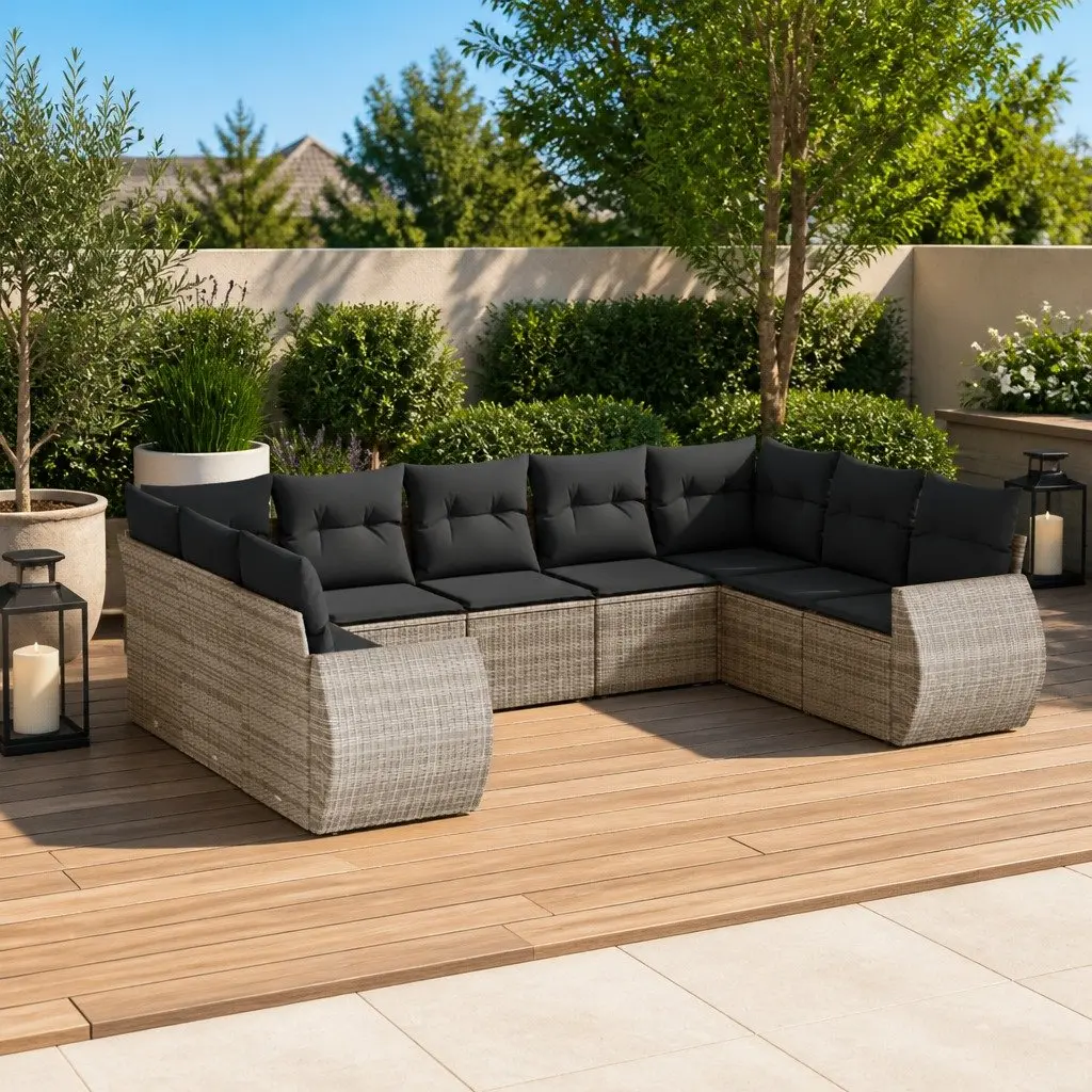 Garden Sofa Set 9 Piece Outdoor Furniture Patio Seating Grey Rattan