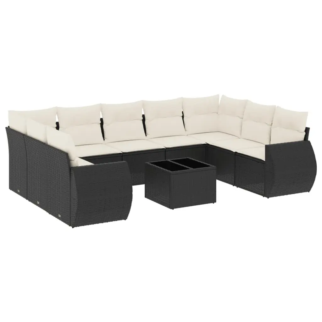 Garden Sofa Set 10 Piece Outdoor Furniture Black Poly Rattan Modular Patio