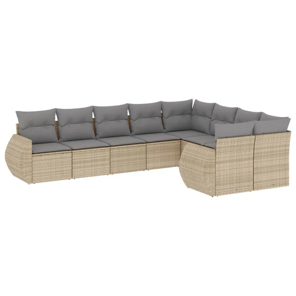 Garden Sofa Set 9 Piece Outdoor Furniture Modular Beige Poly Rattan Patio Lounge