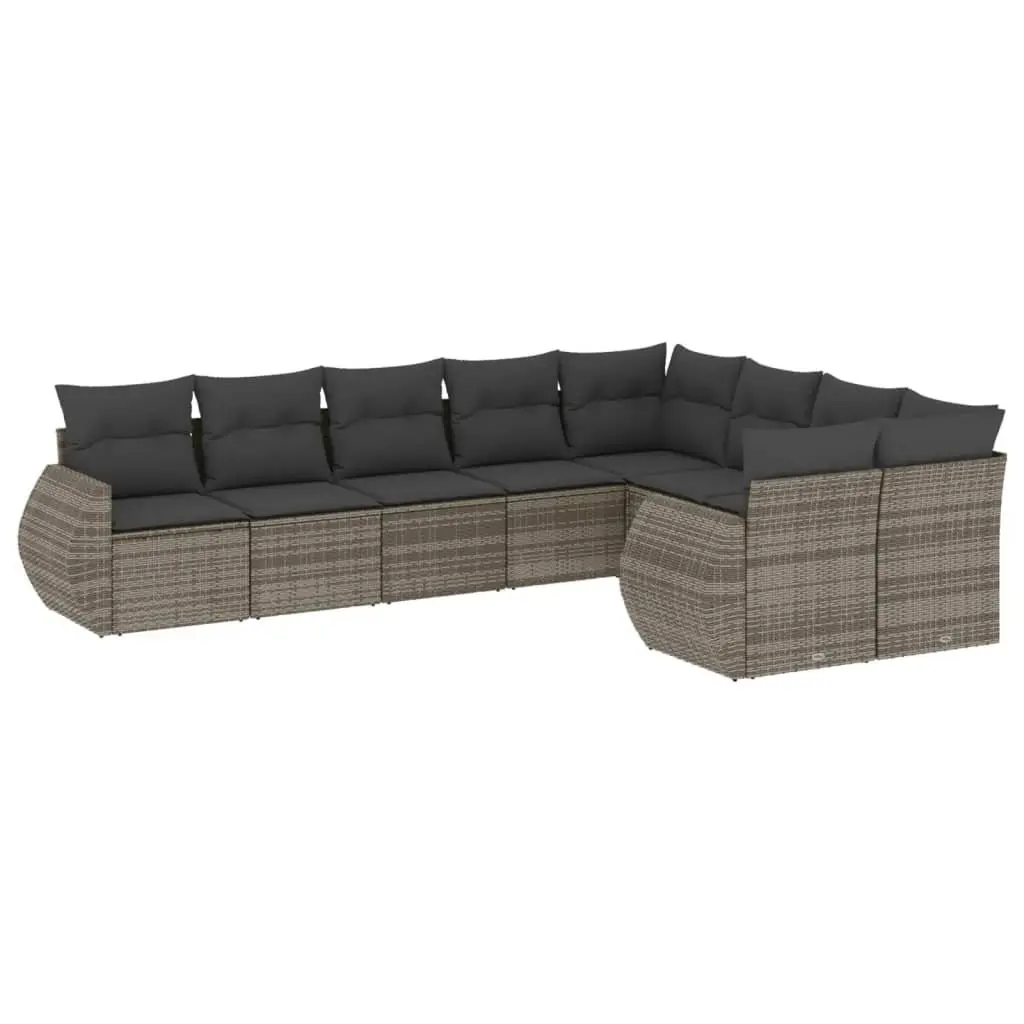Garden Sofa Set 9 Piece Outdoor Modular Seating Grey Poly Rattan