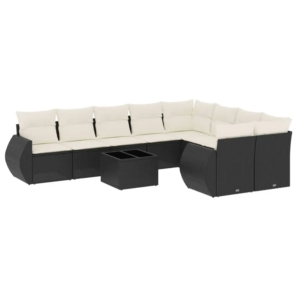 Garden Sofa Set 10 Piece Outdoor Furniture Black Poly Rattan Modular Patio