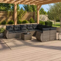 Garden Sofa Set 10 Piece Outdoor Furniture Grey Poly Rattan Patio Seating