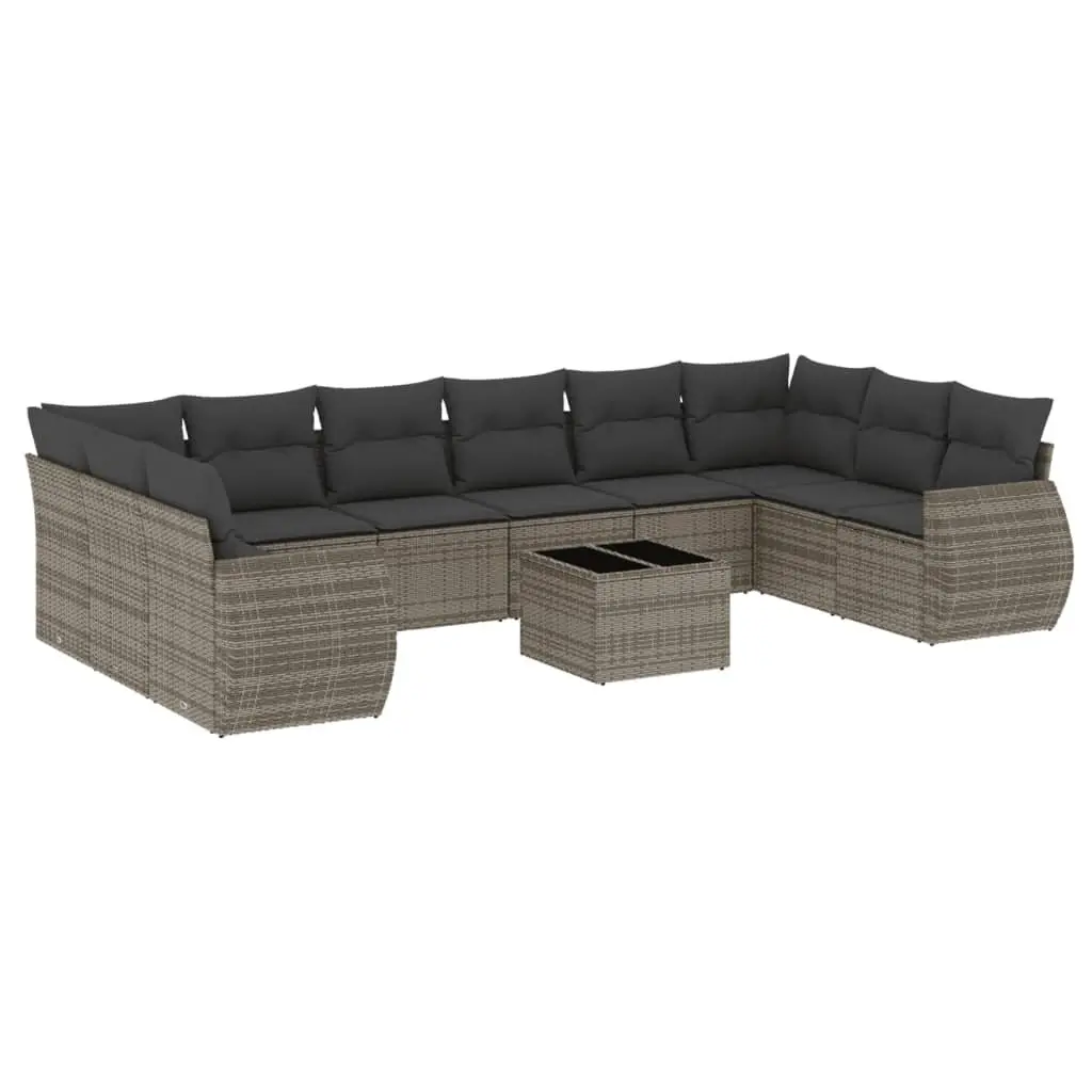 Garden Sofa Set 11 Piece Outdoor Furniture Modular Grey Poly Rattan Patio Lounge
