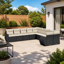 Garden Sofa Set 10 Piece Outdoor Furniture Black Poly Rattan Patio Modular