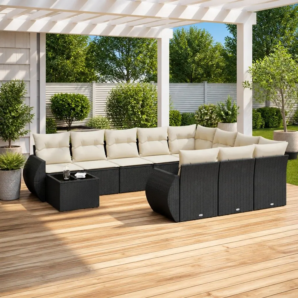 Garden Sofa Set 11 Piece Outdoor Furniture Modular Black PE Rattan