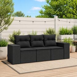 Comfortable Black Rattan Garden Sofa Set with Storage