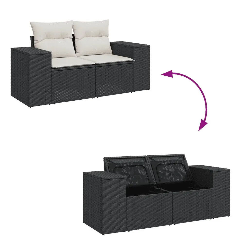 Garden Sofa Set 3 Piece Outdoor Furniture Black Poly Rattan with Cushions
