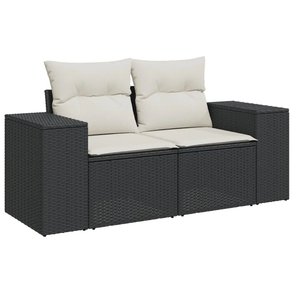 Garden Sofa Set 3 Piece Outdoor Furniture Black Poly Rattan with Cushions