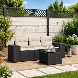 Practical Black Rattan 4-Piece Outdoor Sofa Set
