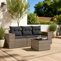 4-Piece Garden Sofa Set with Cushions in Grey