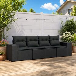 Garden Sofa Set 4 Piece Outdoor Furniture Patio Sectional with Cushions Black
