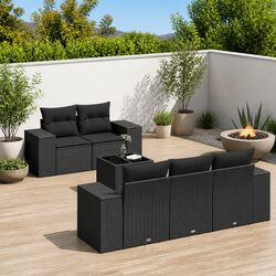 Garden Sofa Set 6 Piece Outdoor Furniture Patio Seating Black Poly Rattan with