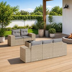 Comfortable Beige Poly Rattan Garden Sofa Set 6-Piece