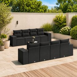 Garden Sofa Set 9 Piece Outdoor Furniture Patio Lounge Black Poly Rattan Modular