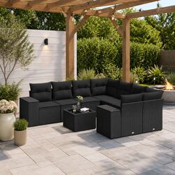 Quality 9 Piece Black Sofa Set for Outdoor Relaxation