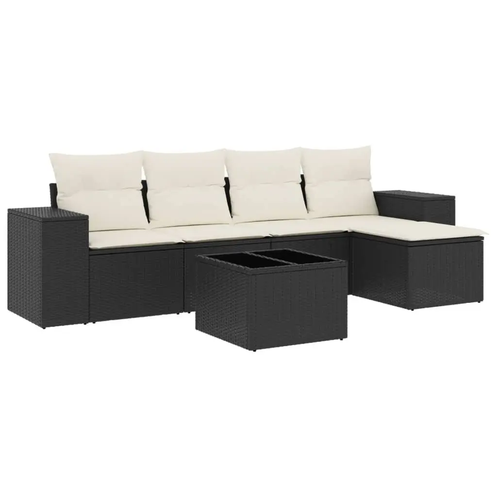 Garden Sofa Set 6 Piece Outdoor Furniture with Cushions Black Poly Rattan Patio