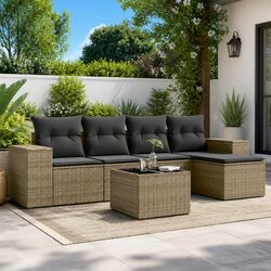 Comfortable 6-Piece Garden Sofa Set in Grey with Cushions