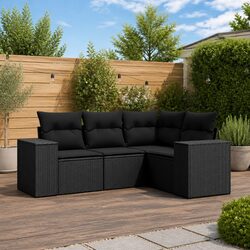Versatile Black Rattan Outdoor Sofa Set - 4 Pieces