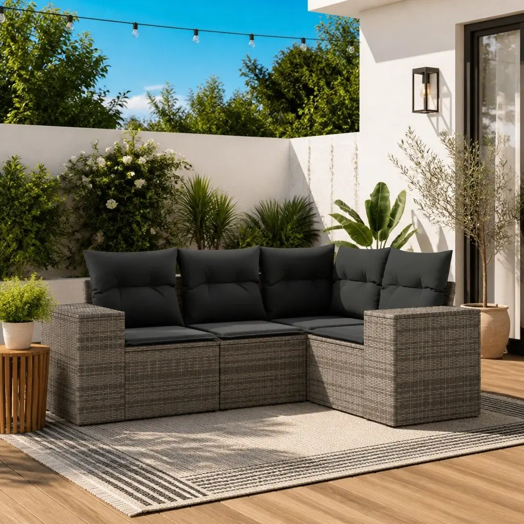 Garden Sofa Set 4 Piece Outdoor Furniture Patio Seating Grey Poly Rattan with