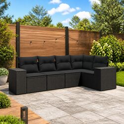Comfortable 5 Piece Rattan Garden Sofa Set with Storage